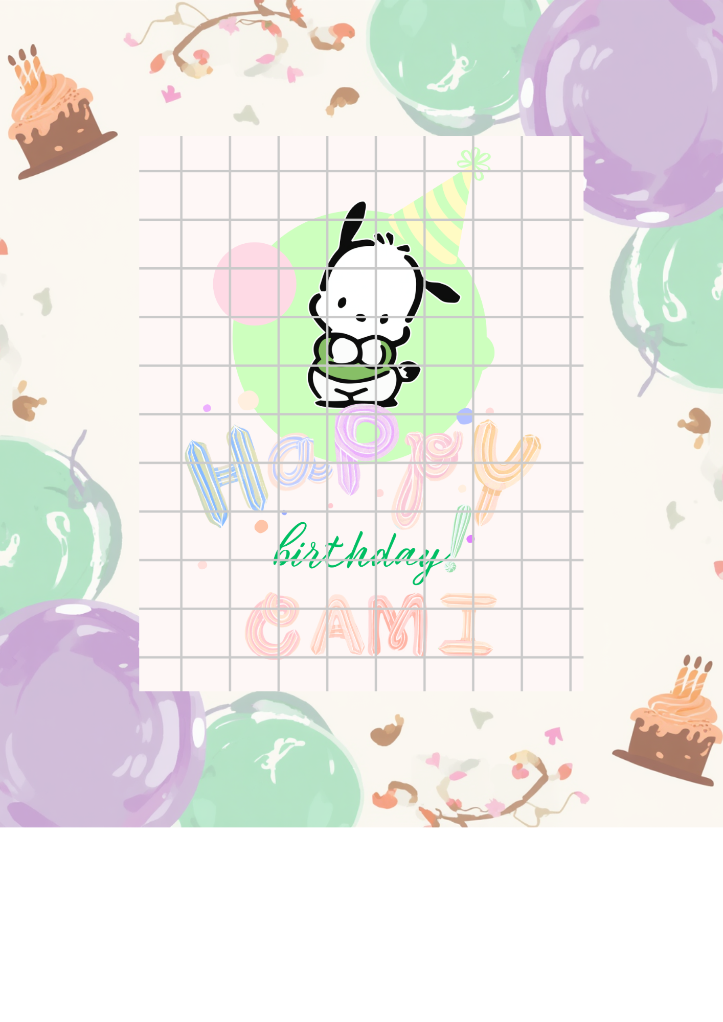 PORTADA PARA INVITACION DE NIÑA, DE SANRIO, POCHACCO, PERRO BLANCO, EDITABLES Y DESCARGABLES PARA FIESTA/GIRL'S INVITATION TEMPLATE: SANRIO, POCHACCO, WHITE DOG—EDITABLE AND DOWNLOADABLE FOR PARTIES