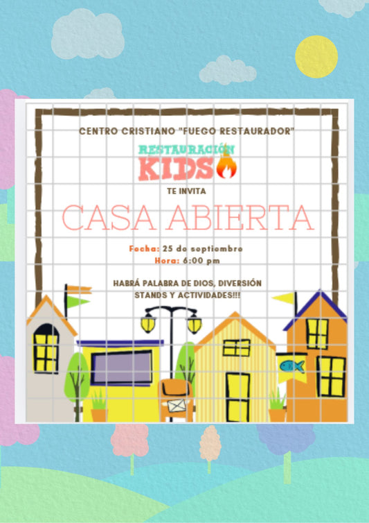 PLANTILLA EDITABLE O DESCARGABLE PARA CASA ABIERTA EN ESCUELA, COLEGIO O IGLESIA/EDITABLE OR DOWNLOADABLE TEMPLATE FOR AN OPEN HOUSE AT A SCHOOL, COLLEGE, OR CHURCH