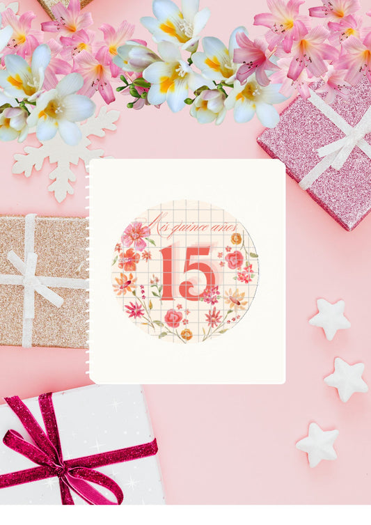 LOGO PARA DECORAR EN LAS SORPRESAS O REGALOS PARA UNA FIESTA DE CUMPLEAÑOS DE 15 AÑOS/LOGO TO USE ON PARTY FAVORS OR GIFTS FOR A 15TH BIRTHDAY PARTY